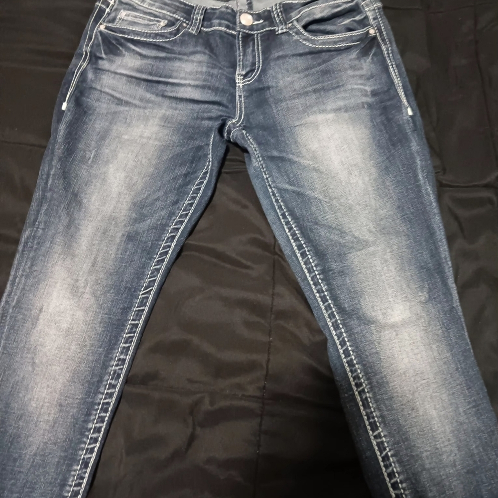 Daytrip Blue Straight Leg Jeans with Distressed Look